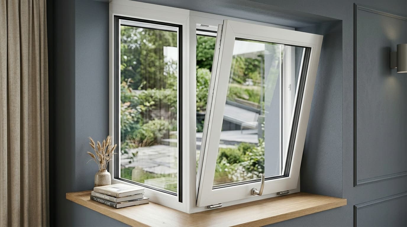 UPVC window tilted for ventilation airflow and mesh planning in Hyderabad