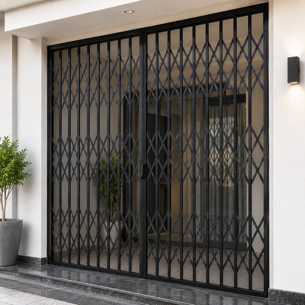 Black MS collapsible security gate for a home entrance in Hyderabad