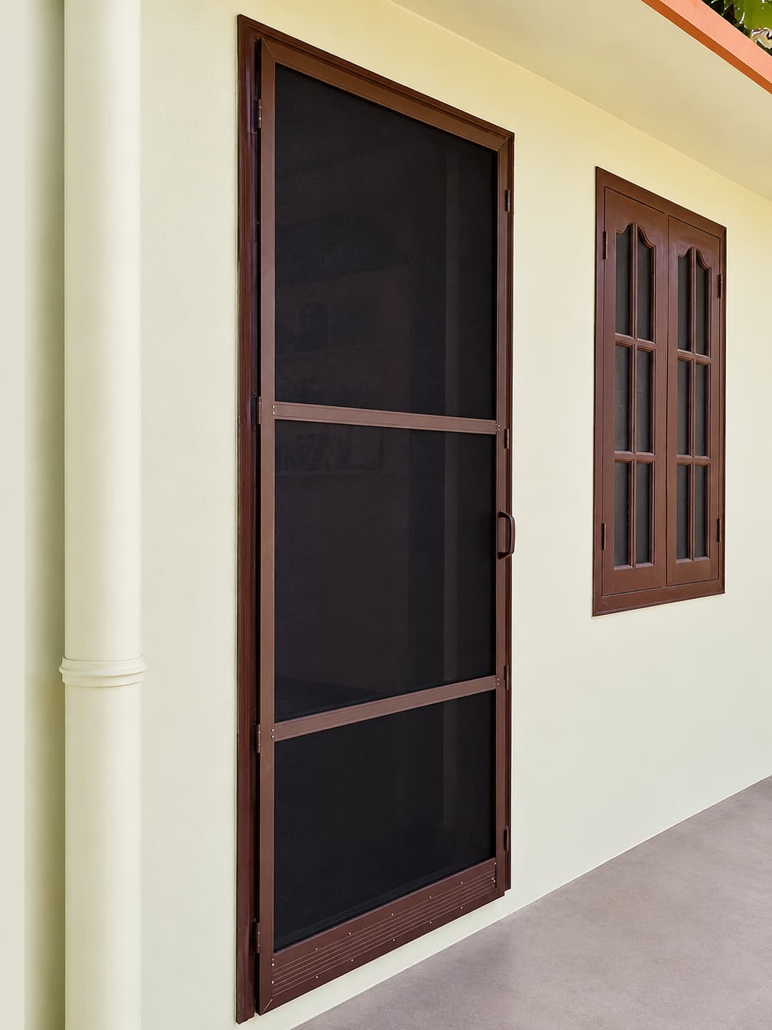 Brown aluminium mosquito mesh door for balcony entrance Hyderabad