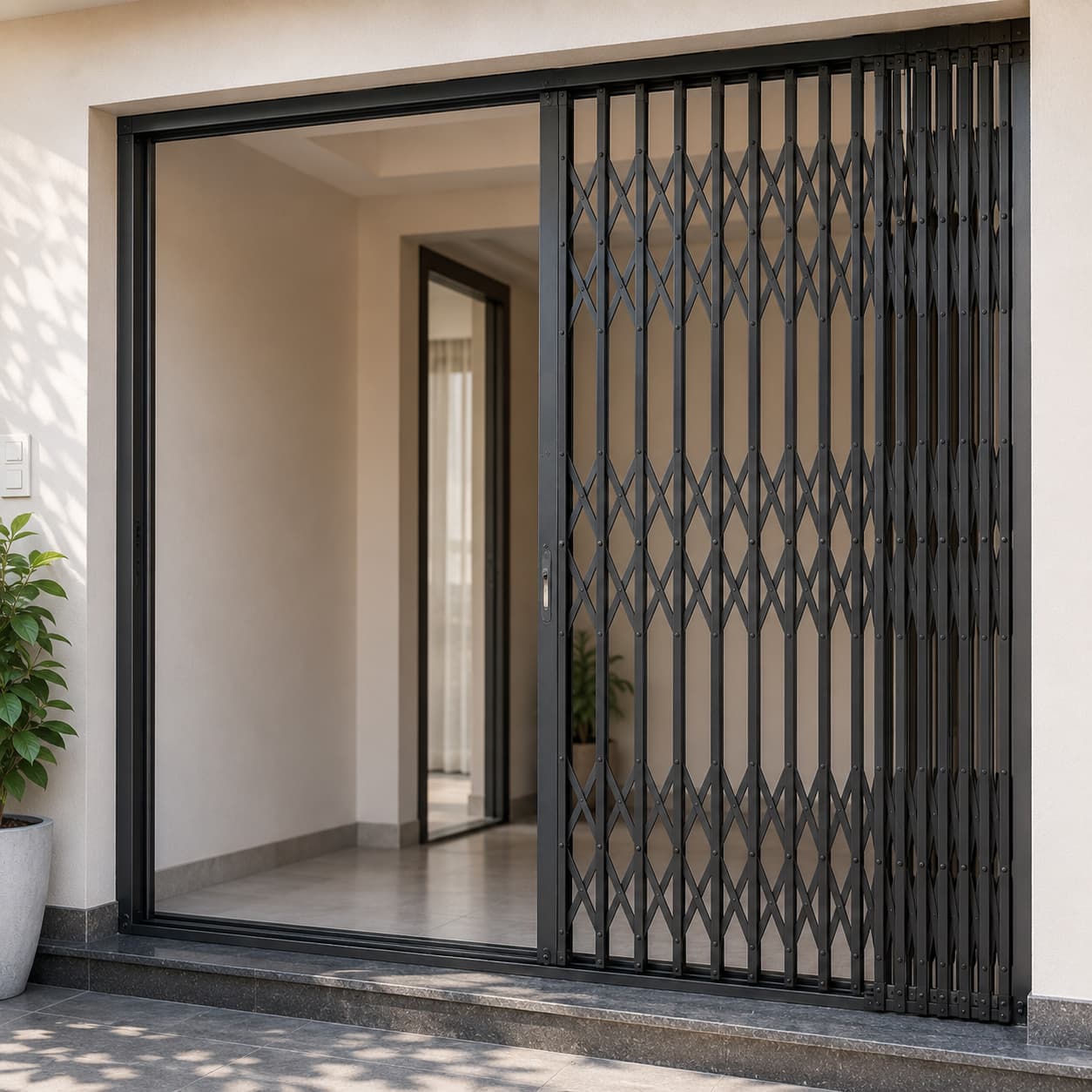 Double-panel MS collapsible sliding gates in Hyderabad for a wide entrance