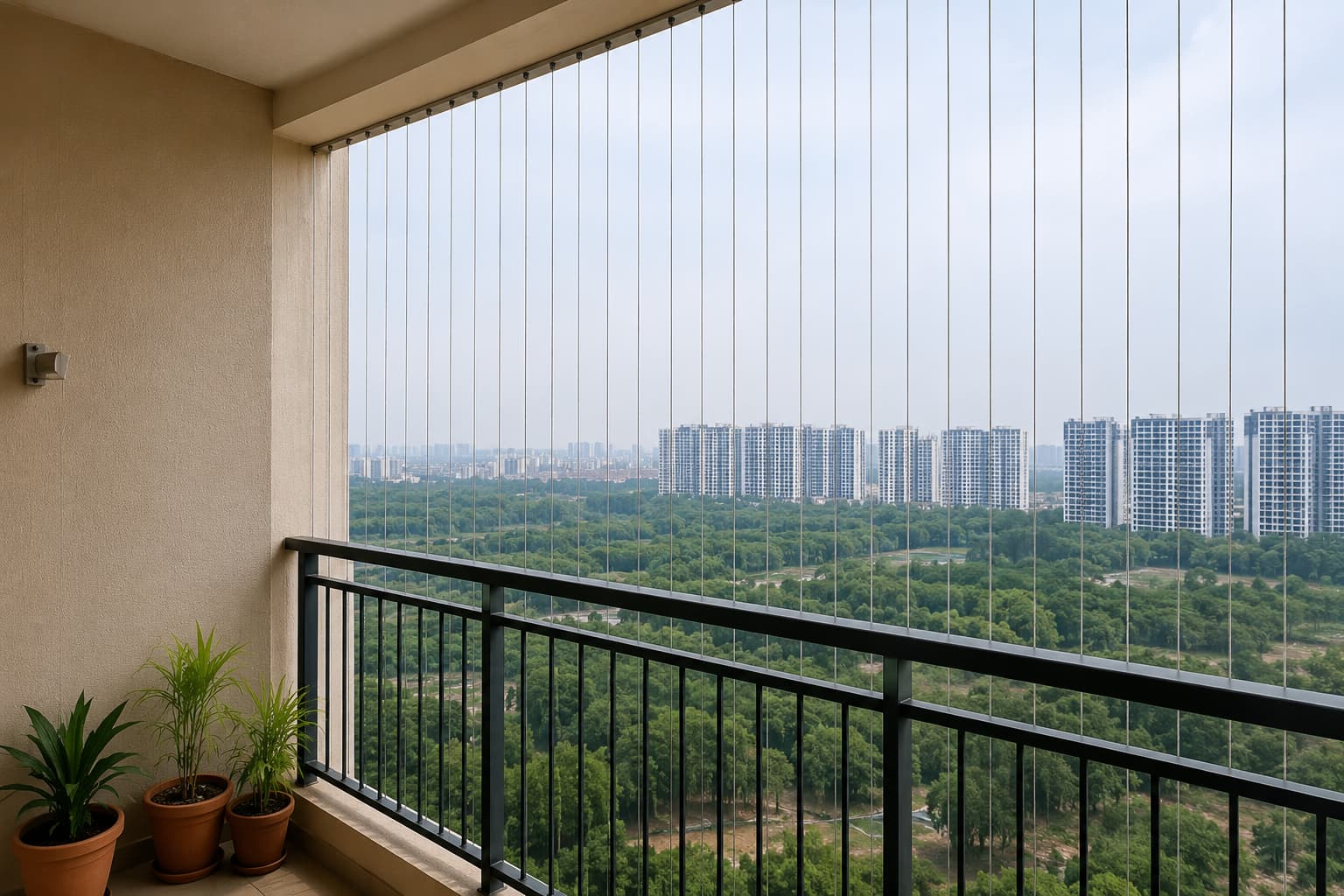 Invisible grill for a high-rise balcony at Rajapushpa Provincia in Narsingi, Hyderabad