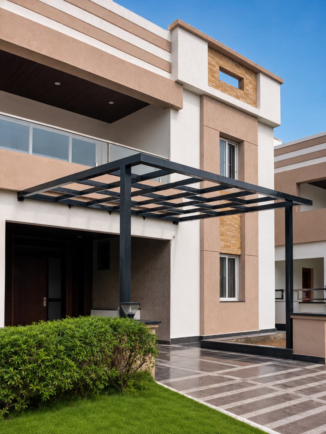 Modern iron pergola structure for a home in Balanagar Hyderabad